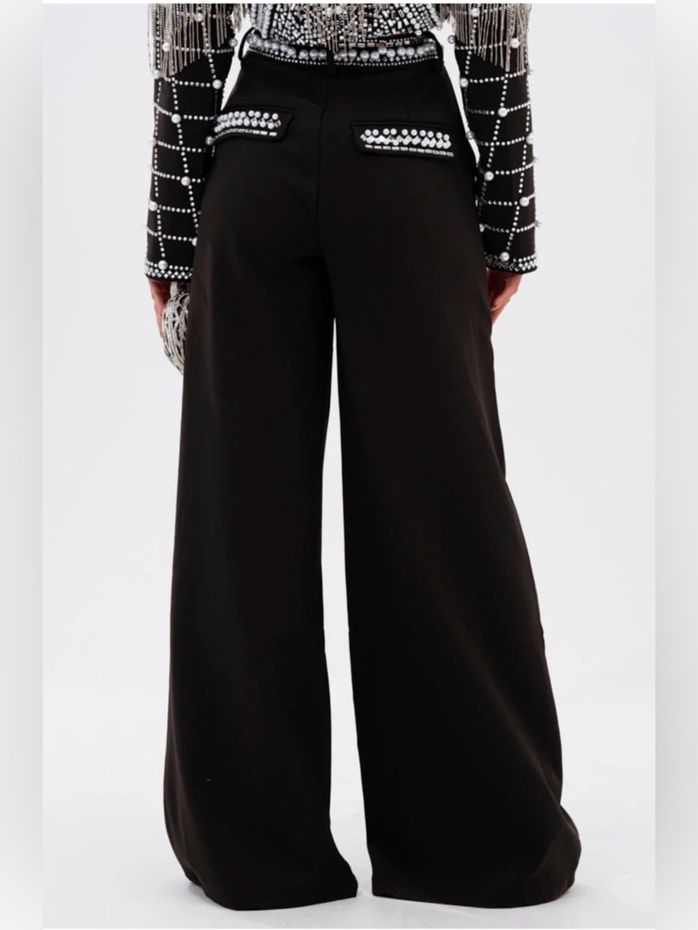 Akira Embellished Dirty Martini Wide-Leg Black Women's Trousers - Picture 3 of 5